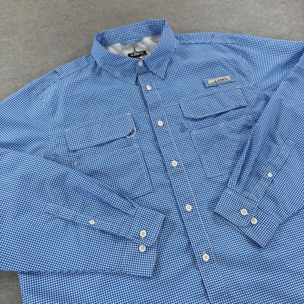Habit Mens XL Marlin Blue Check Long Sleeve Fishing Shirt UPF 40+ TS10152